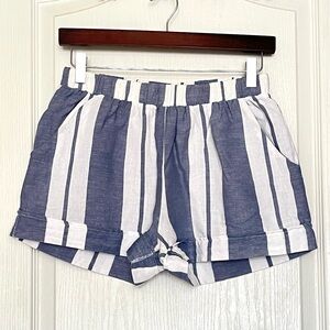 VICI Stripe Linen Blend Shorts Sz M Blue White High Waist Vacation Relaxed Fit